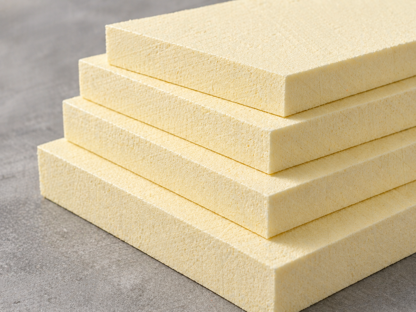 Panneaux en mousse r&eacute;solique empil&eacute;s pour isolation thermique par l&rsquo;ext&eacute;rieur, mat&eacute;riau isolant haute performance beige